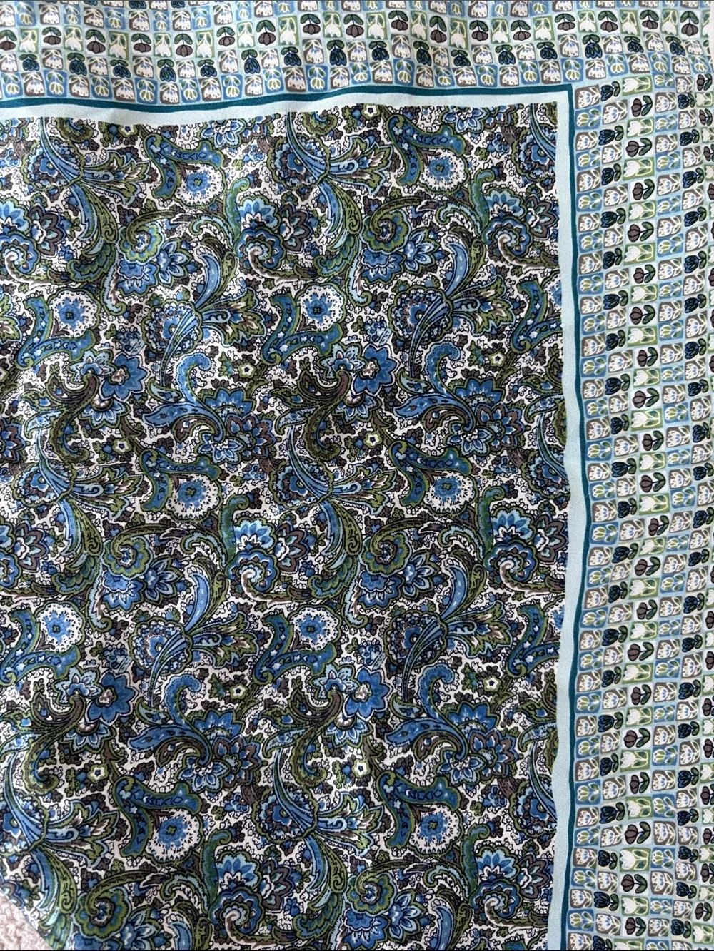 Vintage inspired Talbots Teal and Navy Floral Paisley Square silk Scarf